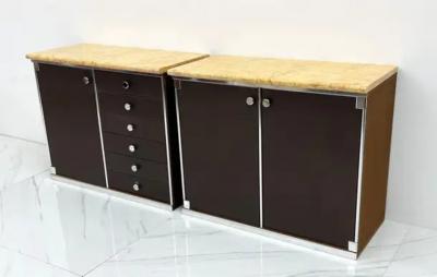 Guido Faleschini Guido Faleschini for Mariani Leather and Suede Wrapped Marble Topped Cabinets