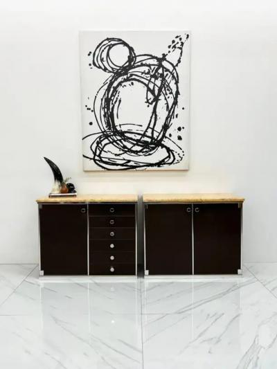 Guido Faleschini Guido Faleschini for Mariani Leather and Suede Wrapped Marble Topped Cabinets