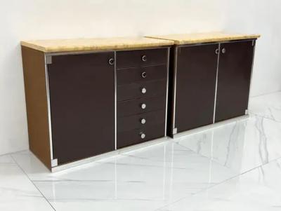 Guido Faleschini Guido Faleschini for Mariani Leather and Suede Wrapped Marble Topped Cabinets