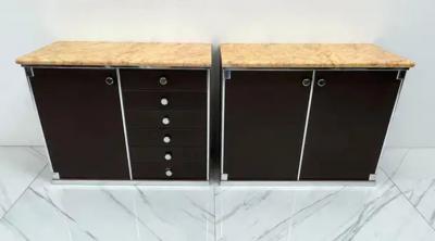 Guido Faleschini Guido Faleschini for Mariani Leather and Suede Wrapped Marble Topped Cabinets