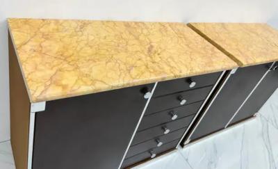 Guido Faleschini Guido Faleschini for Mariani Leather and Suede Wrapped Marble Topped Cabinets