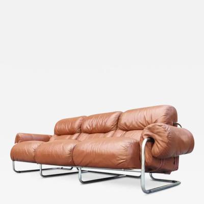 Guido Faleschini Guido Faleschini for i4Mariani Tucroma Cognac Leather 3 Seat Sofa Italy 1970s