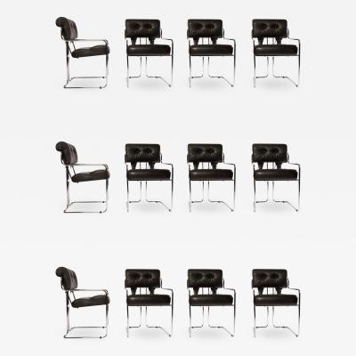 Guido Faleschini Set of 12 Pace Faleschini Leather and Chrome Tucroma Chairs