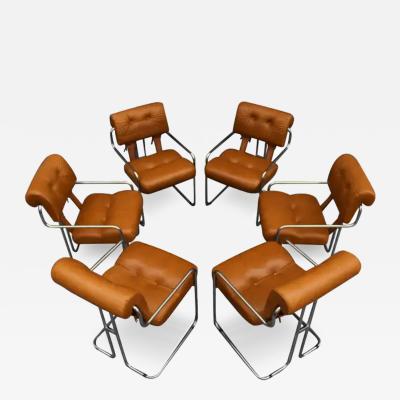 Guido Faleschini Set of 6 Guido Faleschini Tucroma Armchairs for i4 Mariani in Brown Leather