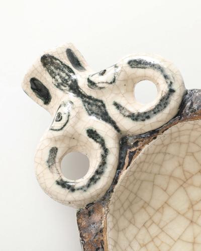 Guido Gambone Glazed Ceramic Ram Bowl in the Manner of Guido Gambone Italy c 1950