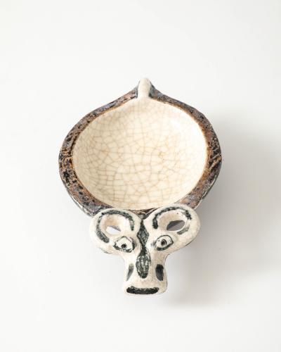 Guido Gambone Glazed Ceramic Ram Bowl in the Manner of Guido Gambone Italy c 1950