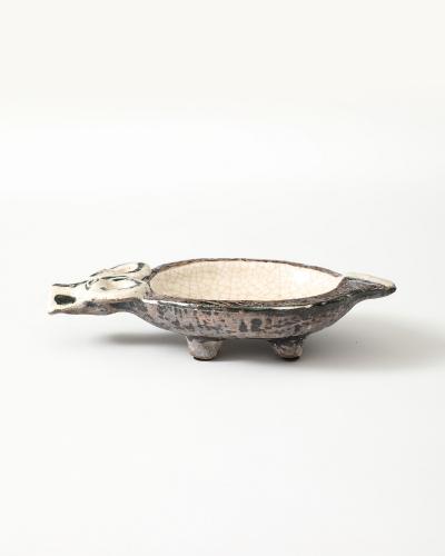 Guido Gambone Glazed Ceramic Ram Bowl in the Manner of Guido Gambone Italy c 1950