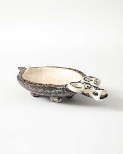 Guido Gambone Glazed Ceramic Ram Bowl in the Manner of Guido Gambone Italy c 1950