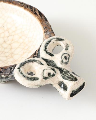 Guido Gambone Glazed Ceramic Ram Bowl in the Manner of Guido Gambone Italy c 1950