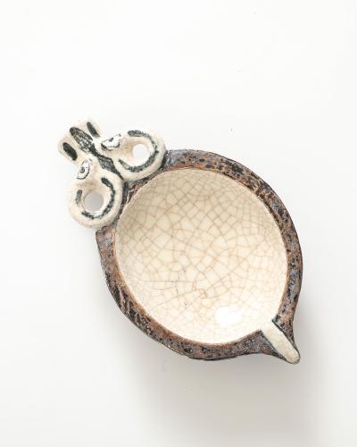 Guido Gambone Glazed Ceramic Ram Bowl in the Manner of Guido Gambone Italy c 1950