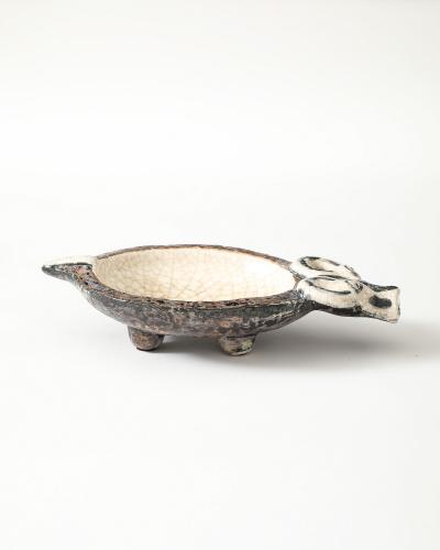 Guido Gambone Glazed Ceramic Ram Bowl in the Manner of Guido Gambone Italy c 1950