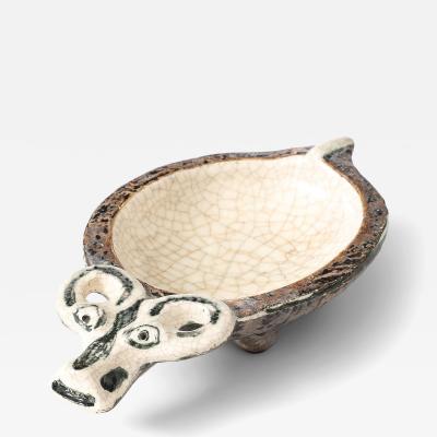 Guido Gambone Glazed Ceramic Ram Bowl in the Manner of Guido Gambone Italy c 1950