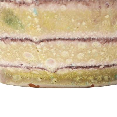 Guido Gambone Guido Gambone Bowl Ceramic Yellow Purple Stripes Abstract Signed