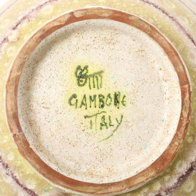 Guido Gambone Guido Gambone Bowl Ceramic Yellow Purple Stripes Abstract Signed