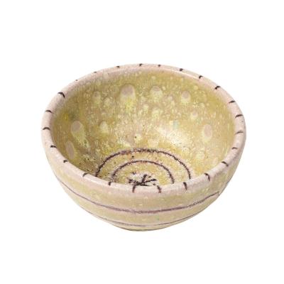 Guido Gambone Guido Gambone Bowl Ceramic Yellow Purple Stripes Abstract Signed