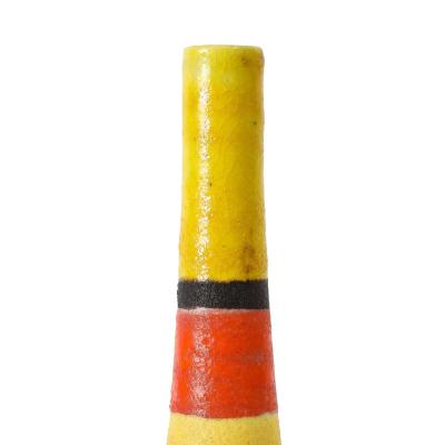 Guido Gambone Guido Gambone Ceramic Vase Yellow Orange Brown Stripes Signed Italy 1950s