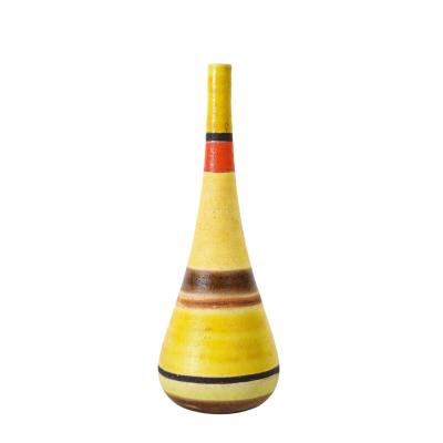 Guido Gambone Guido Gambone Ceramic Vase Yellow Orange Brown Stripes Signed Italy 1950s