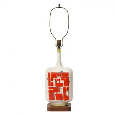 Guido Gambone Guido Gambone Lamp Ceramic Abstract Red White Chartreuse Signed
