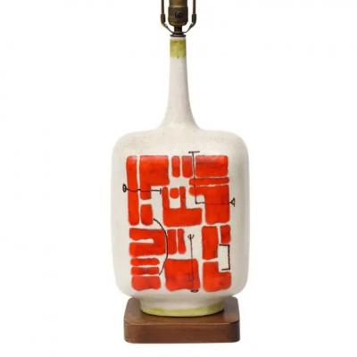Guido Gambone Guido Gambone Lamp Ceramic Abstract Red White Chartreuse Signed