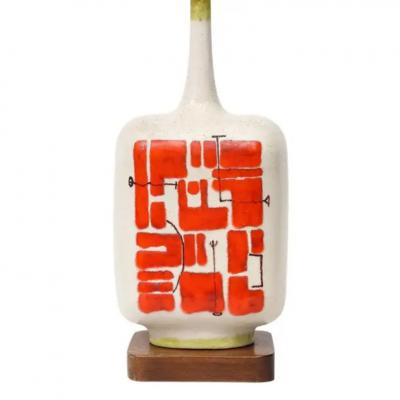 Guido Gambone Guido Gambone Lamp Ceramic Abstract Red White Chartreuse Signed