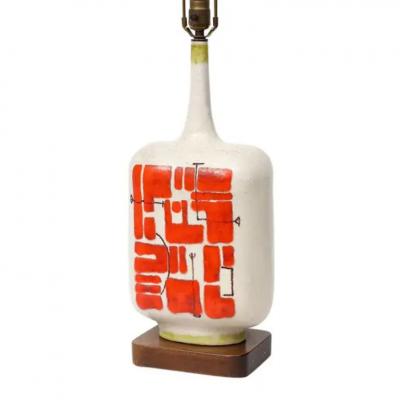 Guido Gambone Guido Gambone Lamp Ceramic Abstract Red White Chartreuse Signed