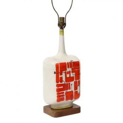 Guido Gambone Guido Gambone Lamp Ceramic Abstract Red White Chartreuse Signed