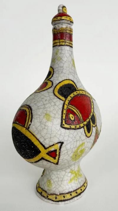 Guido Gambone Italian Guido Gambone Glazed Ceramic Vessel with Stopper Signed on Underside