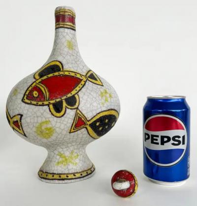 Guido Gambone Italian Guido Gambone Glazed Ceramic Vessel with Stopper Signed on Underside