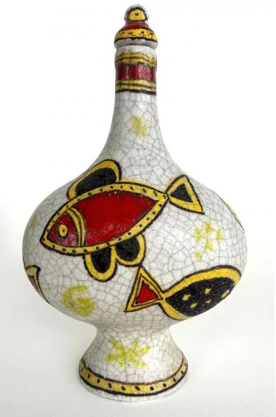 Guido Gambone Italian Guido Gambone Glazed Ceramic Vessel with Stopper Signed on Underside