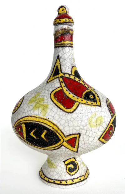 Guido Gambone Italian Guido Gambone Glazed Ceramic Vessel with Stopper Signed on Underside