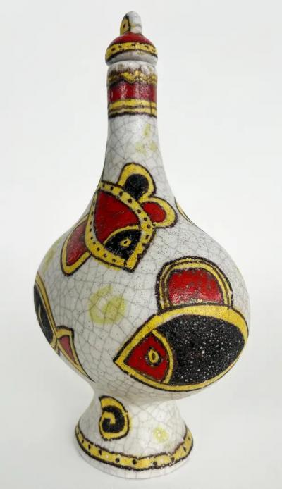 Guido Gambone Italian Guido Gambone Glazed Ceramic Vessel with Stopper Signed on Underside