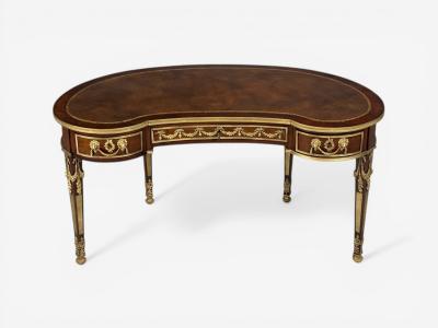 Guillaume Groh Kidney Shaped Desk and Chair Leather Bronze France 19th c 
