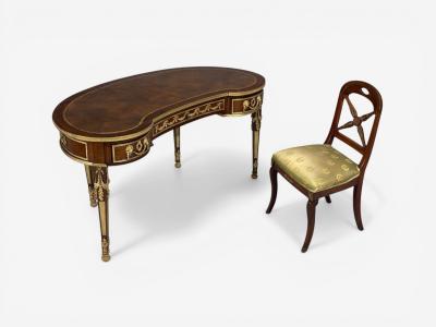 Guillaume Groh Kidney Shaped Desk and Chair Leather Bronze France 19th c 