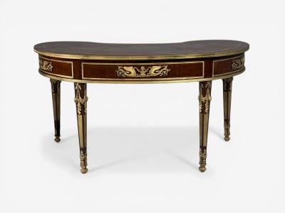 Guillaume Groh Kidney Shaped Desk and Chair Leather Bronze France 19th c 