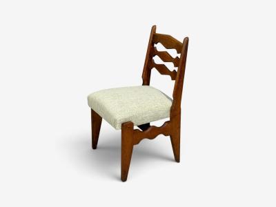 Guillerme Chambron Dining Chair Oak Green Fabric France 1950s