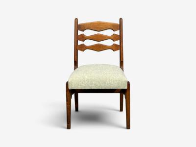 Guillerme Chambron Dining Chair Oak Green Fabric France 1950s