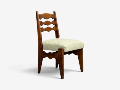 Guillerme Chambron Dining Chair Oak Green Fabric France 1950s