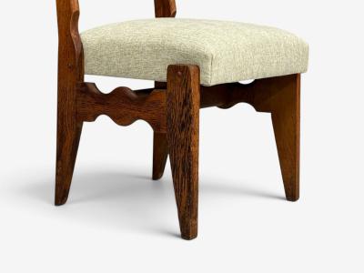 Guillerme Chambron Dining Chair Oak Green Fabric France 1950s