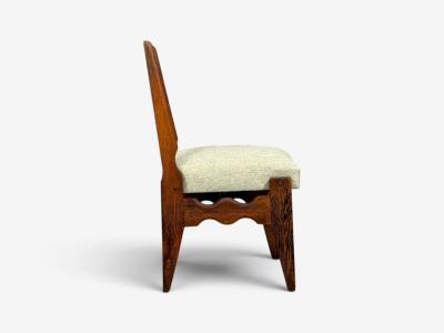 Guillerme Chambron Dining Chair Oak Green Fabric France 1950s
