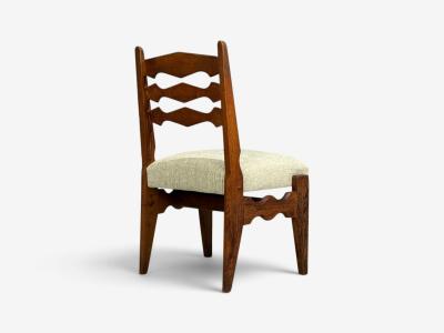 Guillerme Chambron Dining Chair Oak Green Fabric France 1950s