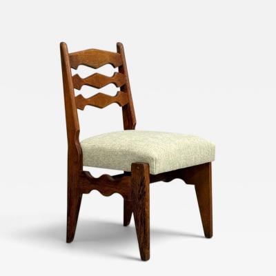 Guillerme Chambron Dining Chair Oak Green Fabric France 1950s