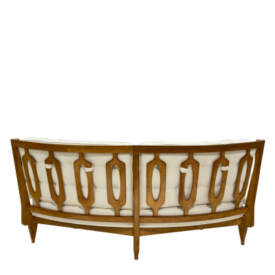 Guillerme et Chambron 1950s Guillerme and Chambron solid oakwood curved settee