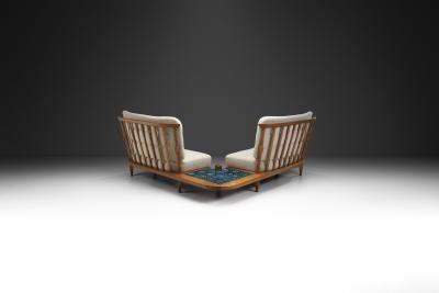 Guillerme et Chambron Corner Sofa with Faience Table France 1960s