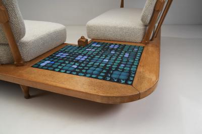 Guillerme et Chambron Corner Sofa with Faience Table France 1960s