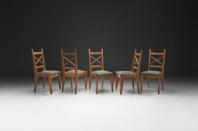Guillerme et Chambron Five Upholstered Dining Chairs by Guillerme et Chambron France ca 1960s