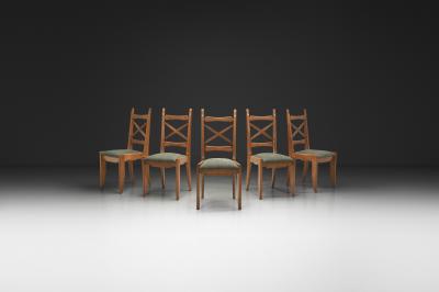 Guillerme et Chambron Five Upholstered Dining Chairs by Guillerme et Chambron France ca 1960s