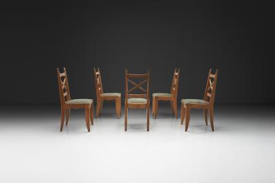 Guillerme et Chambron Five Upholstered Dining Chairs by Guillerme et Chambron France ca 1960s