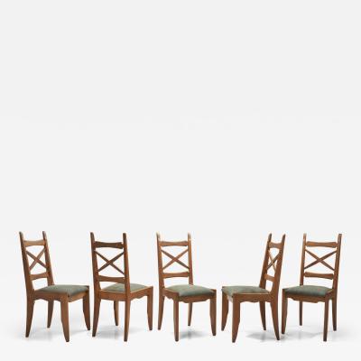 Guillerme et Chambron Five Upholstered Dining Chairs by Guillerme et Chambron France ca 1960s