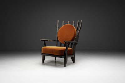 Guillerme et Chambron Grand Repos Armchair in Black Stained Oak France 20th Century