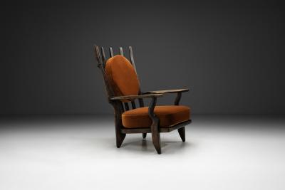 Guillerme et Chambron Grand Repos Armchair in Black Stained Oak France 20th Century